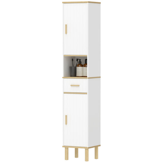 Tall Bathroom Storage Cabinet, Freestanding Bathroom Cabinet with Drawer, Adjustable Shelves, Open Compartment, White