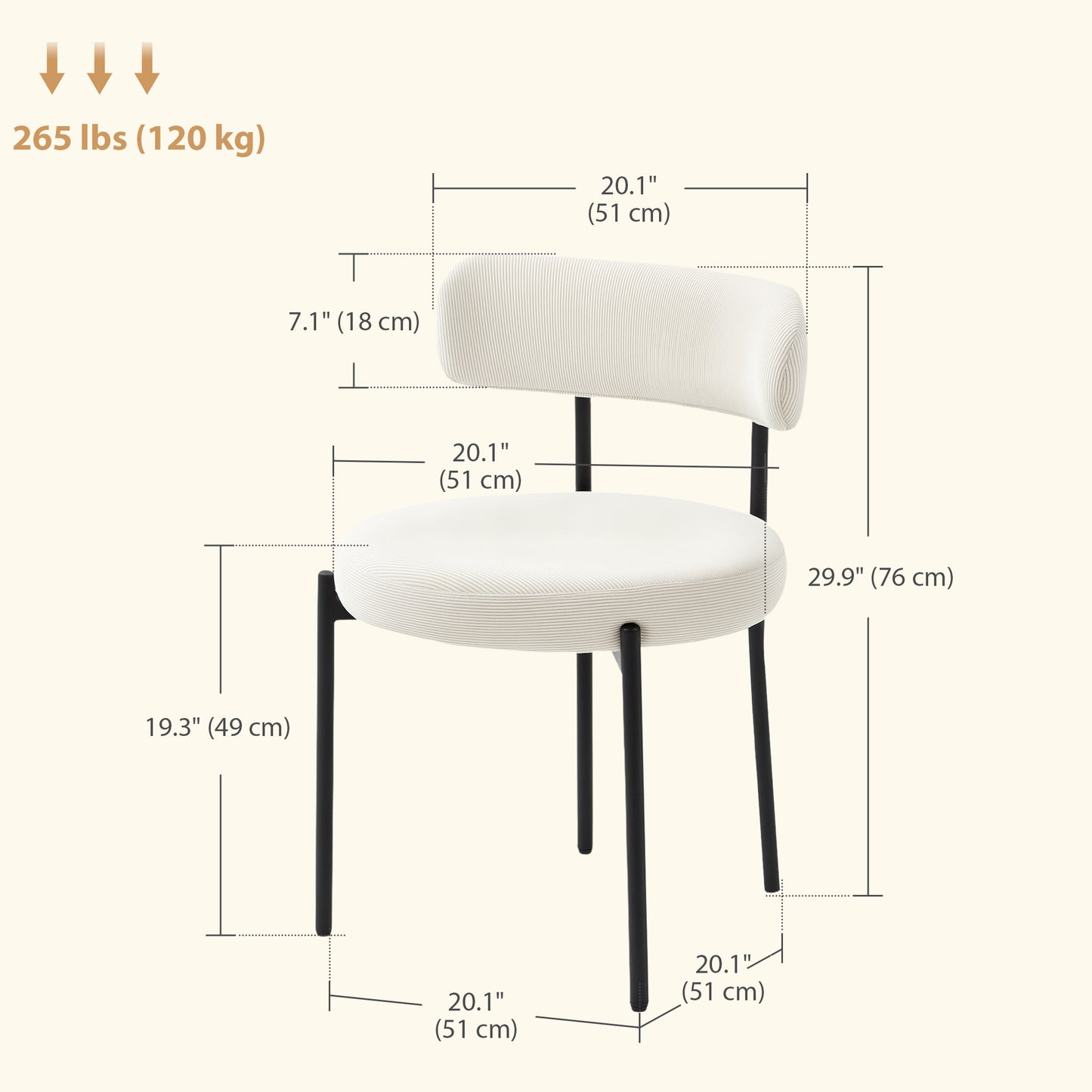 4 Pieces Kitchen Chairs, Modern Dining Chairs with Corduroy Upholstery and Steel Legs for Living Room, Beige