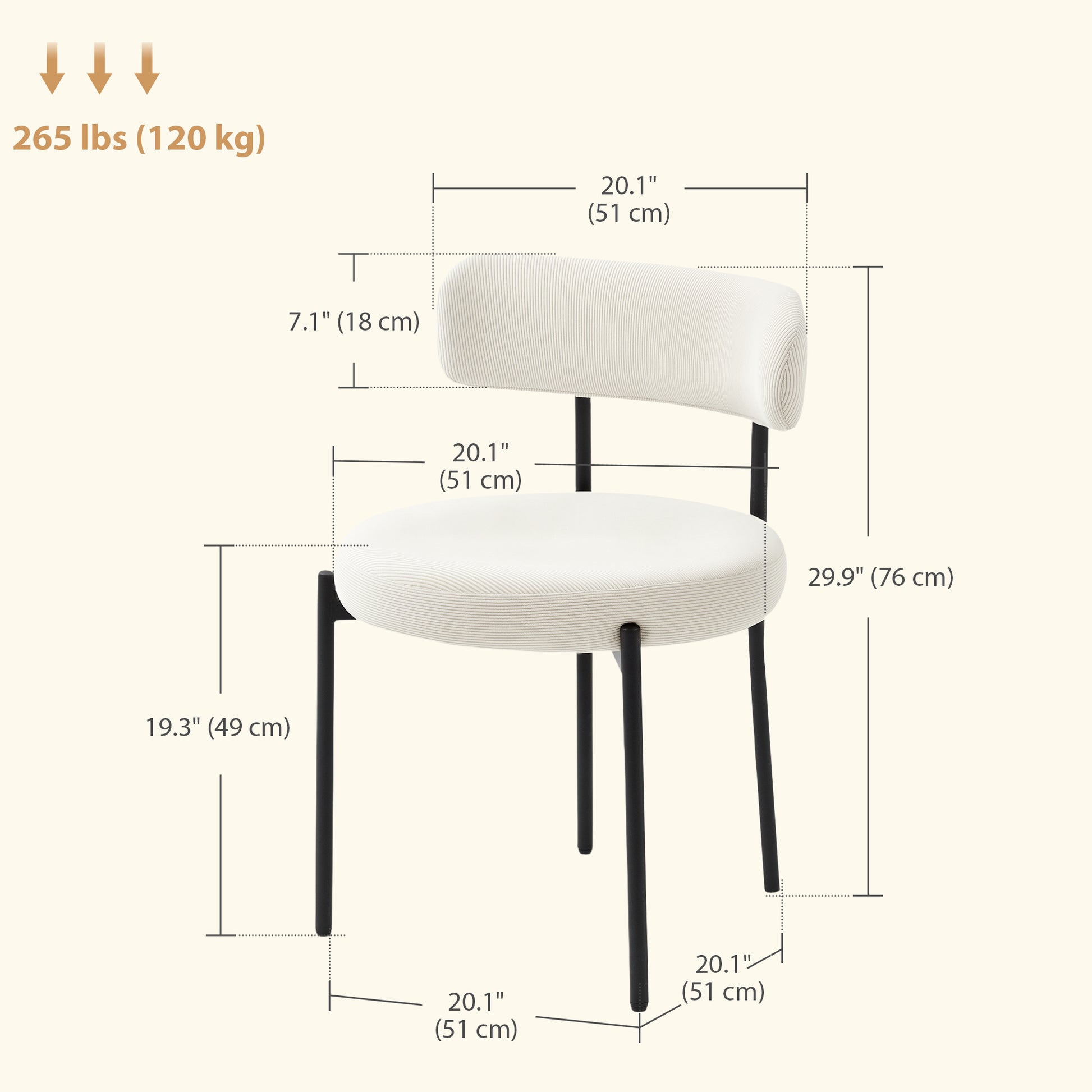 4 Pieces Kitchen Chairs, Modern Dining Chairs with Corduroy Upholstery and Steel Legs for Living Room, Beige
