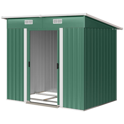7'x 4' Metal Patio Storage Shed Garden Lockable Shed Tool Utility Storage Unit, Green