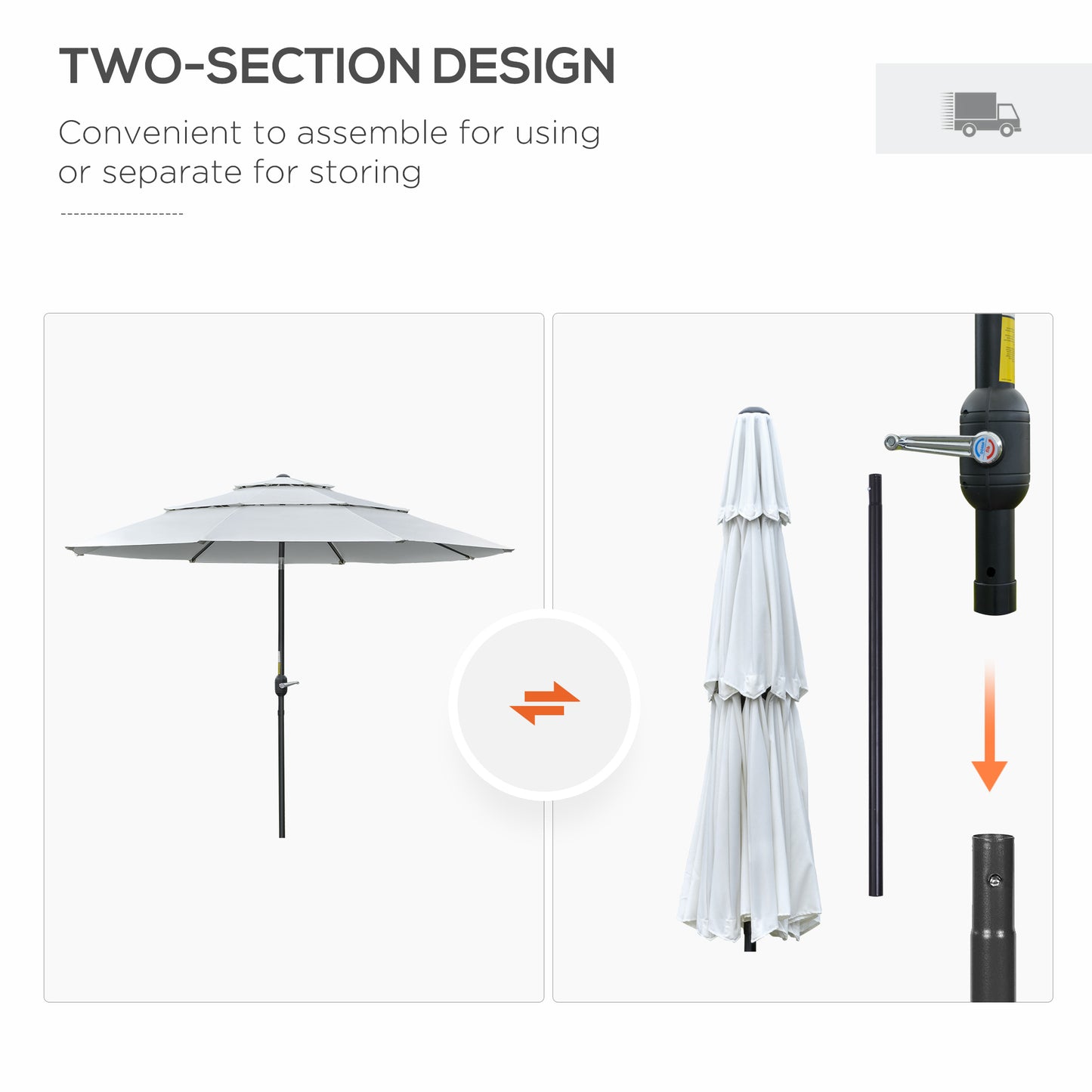 9FT 3 Tiers Patio Umbrella Outdoor Market Umbrella with Crank, Push Button Tilt for Deck, Backyard and Lawn, Cream White