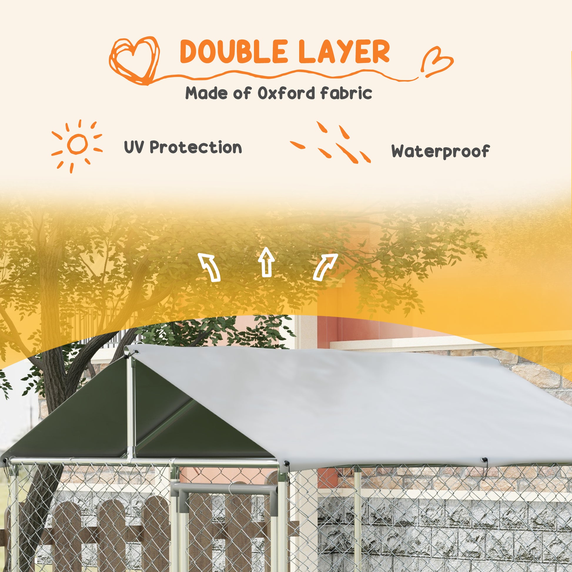 6.6' x 6.6' x 7.8' Outdoor Dog Kennel Heavy Duty Galvanized Steel Chain Link with UV-resistant Roof, Silver