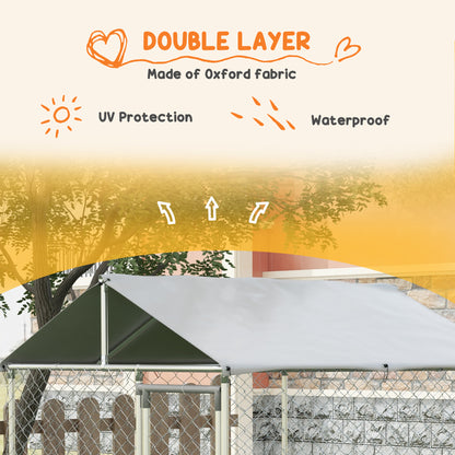6.6' x 6.6' x 7.8' Outdoor Dog Kennel Heavy Duty Galvanized Steel Chain Link with UV-resistant Roof, Silver