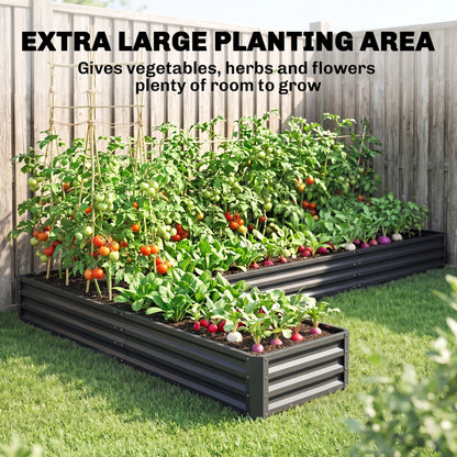 L-Shaped Raised Garden Bed, 82" x 109" x 12" Galvanized Steel Planter Box with Multi-reinforced Rods for Vegetables, Flowers and Herbs, Dark Grey