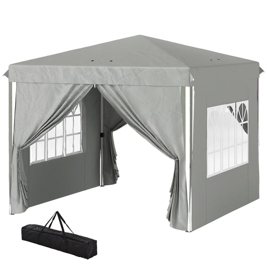10' x 10' Pop-Up Canopy Tent with Sidewalls, Height-Adjustable, Carry Bag Included, for Outdoor, Garden, Patio, Light Grey