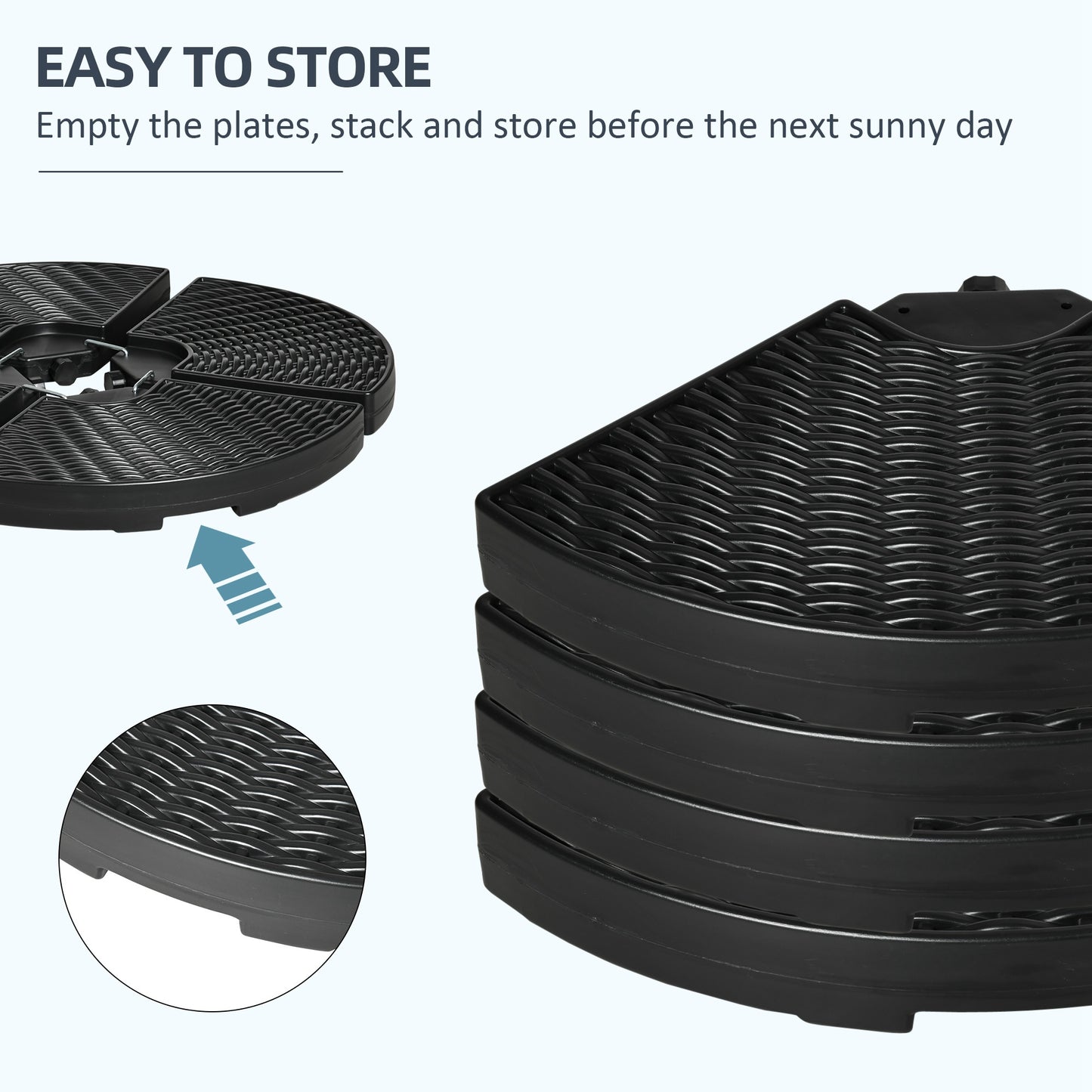 4PCs Cantilever Umbrella Base Weights for Offset Banana Parasol, Wicker Effect HDPE Water or Sand Filled Patio Umbrella Weights with Built-in Handles, Black