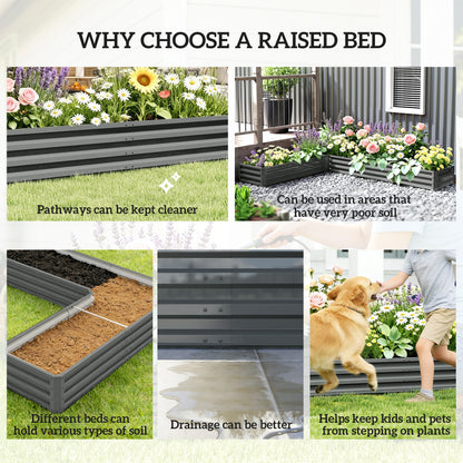 L-Shaped Raised Garden Bed, 82" x 109" x 12" Galvanized Steel Planter Box with Multi-reinforced Rods for Vegetables, Flowers and Herbs, Light Grey