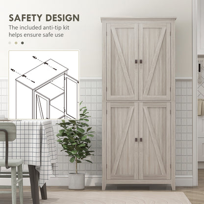72" Freestanding Storage Cabinet, Kitchen Pantry Cabinet with Doors and Shelves for Dining Room, Grey