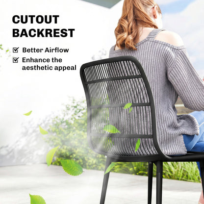 Set of 4 Outdoor Patio Dining Chairs, Durable Garden Chairs with Slotted Backrest Design for Dining Room, Kitchen and Outdoor Use, Black