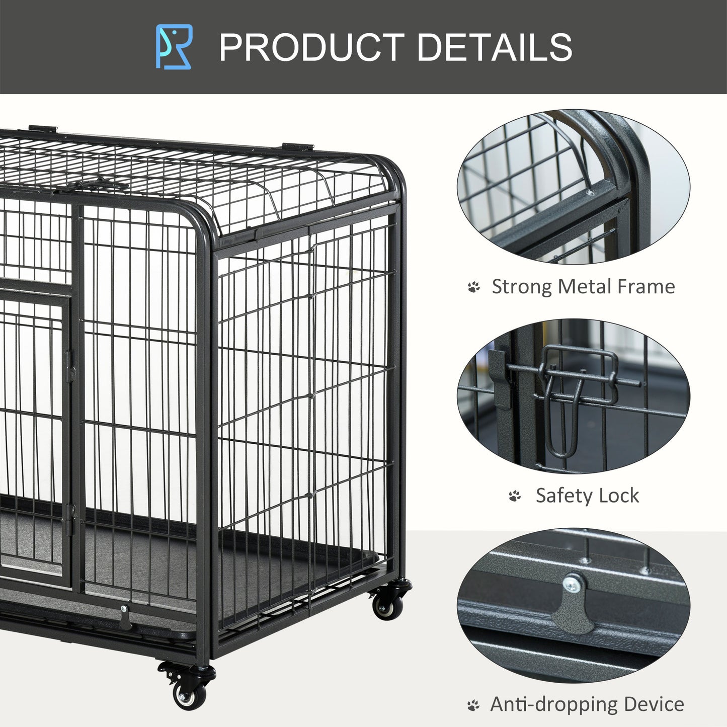 Folding Heavy Duty Dog Crate Heavy Duty Cage for Large Sized Dogs with Double Doors, Lockable Wheels Tray, 43" x 28" x 31"