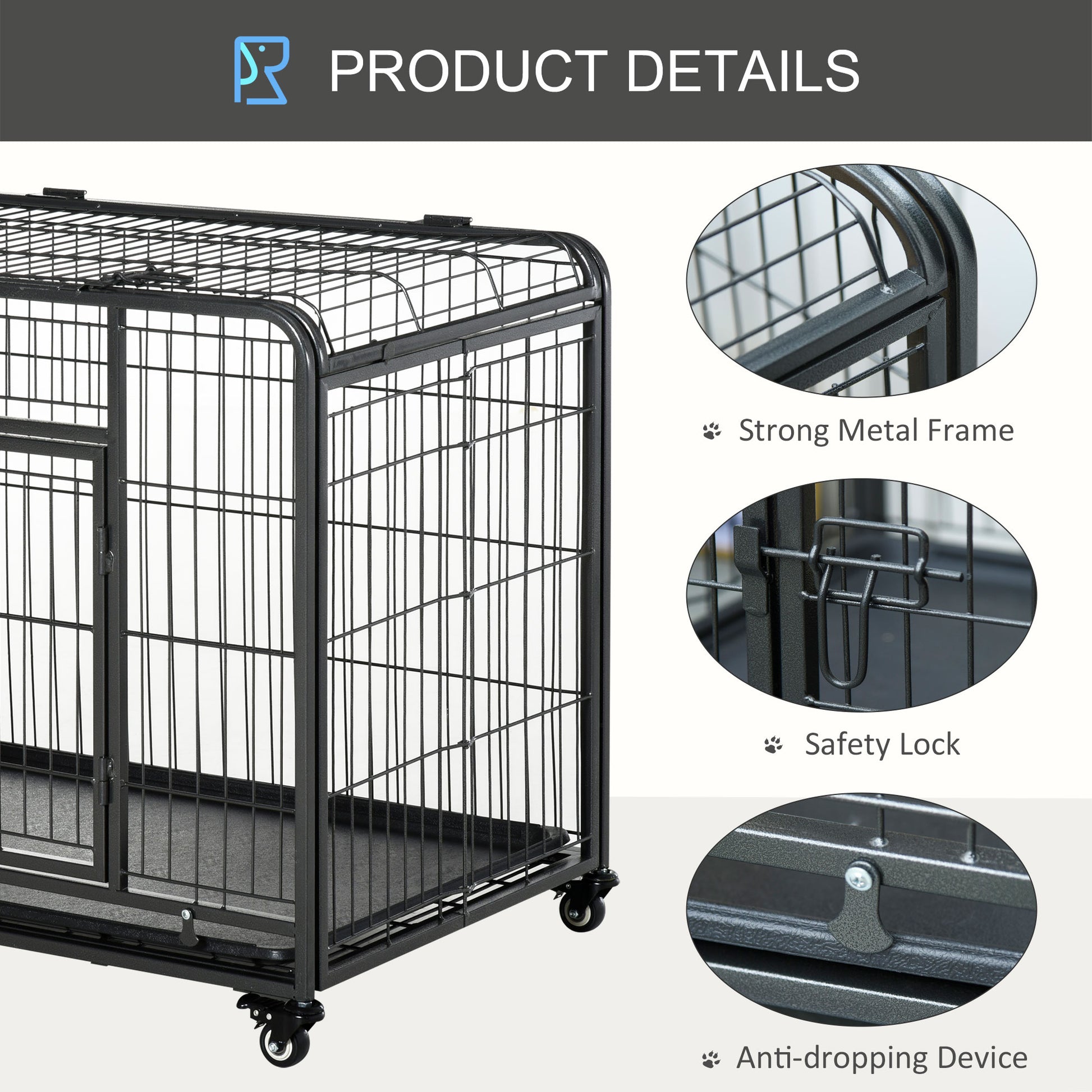 Folding Heavy Duty Dog Crate Heavy Duty Cage for Large Sized Dogs with Double Doors, Lockable Wheels Tray, 43" x 28" x 31"