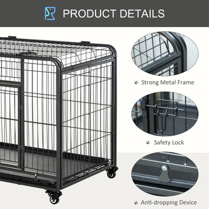 Folding Heavy Duty Dog Crate Heavy Duty Cage for Large Sized Dogs with Double Doors, Lockable Wheels Tray, 43" x 28" x 31"