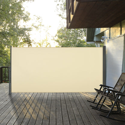 118" x 63" Retractable Side Awning Patio Outdoor Folding Privacy Screen with Resistance to UV Rays & Wind, Cream White