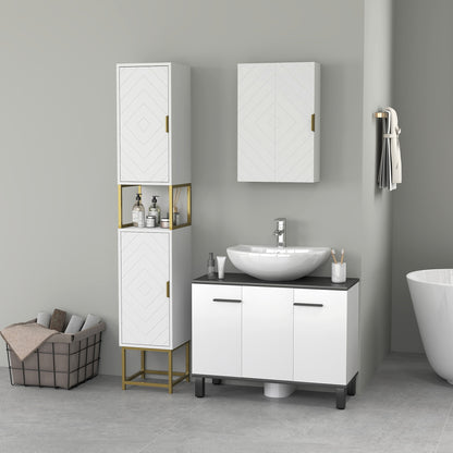 2-Piece Bathroom Storage Cabinet Set, Bathroom Cabinets with Adjustable Shelves, Free Standing, Wall-Mounted, White
