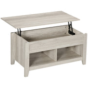 Lift Top Coffee Table with Hidden Storage Compartment and Open Shelves, Lift Tabletop Pop-Up Center Table for Living Room, Oak Effect