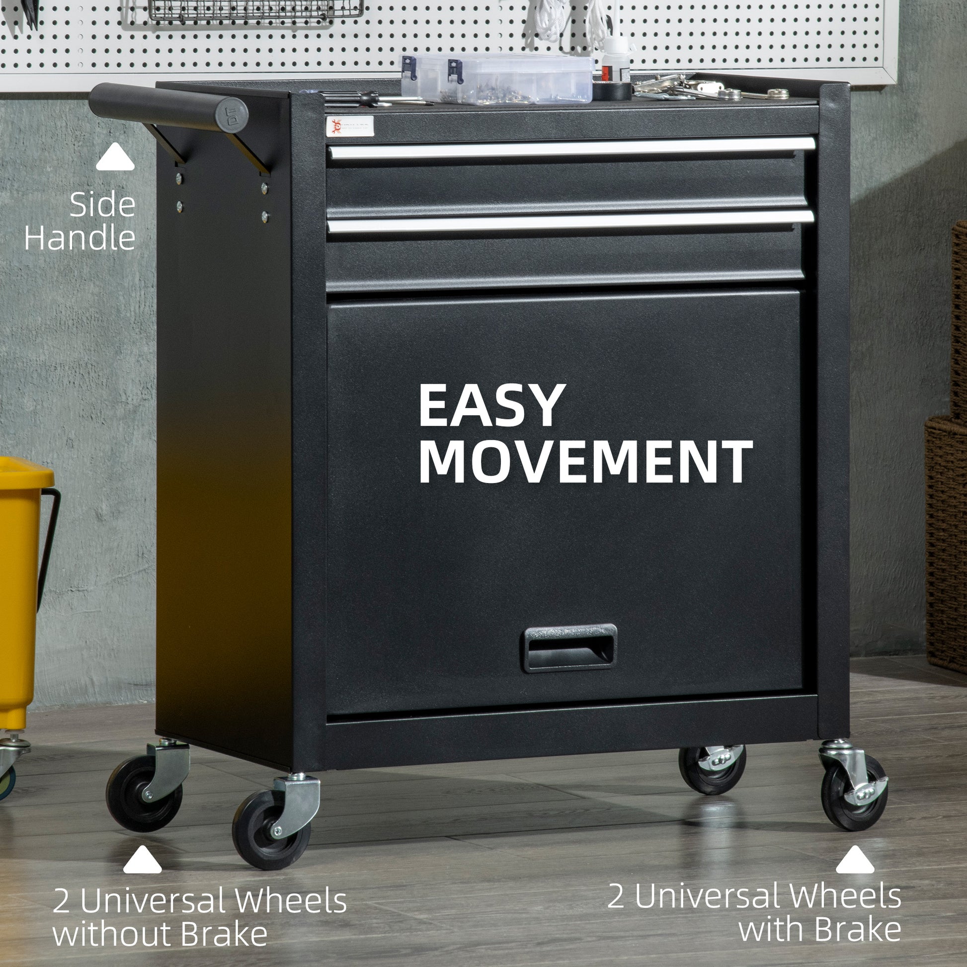 2-Drawer Rolling Tool Chest on Wheels, Metal Tool Cabinet for Warehouse, Workshop and Garage, Black