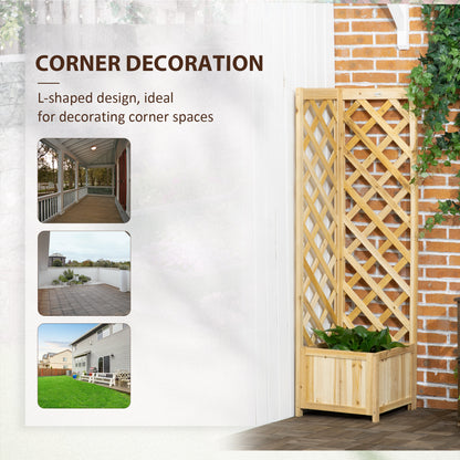 Raised Garden Bed Wood Planter with Trellis for Vine Climbing, 16" x 16" x 57", Natural
