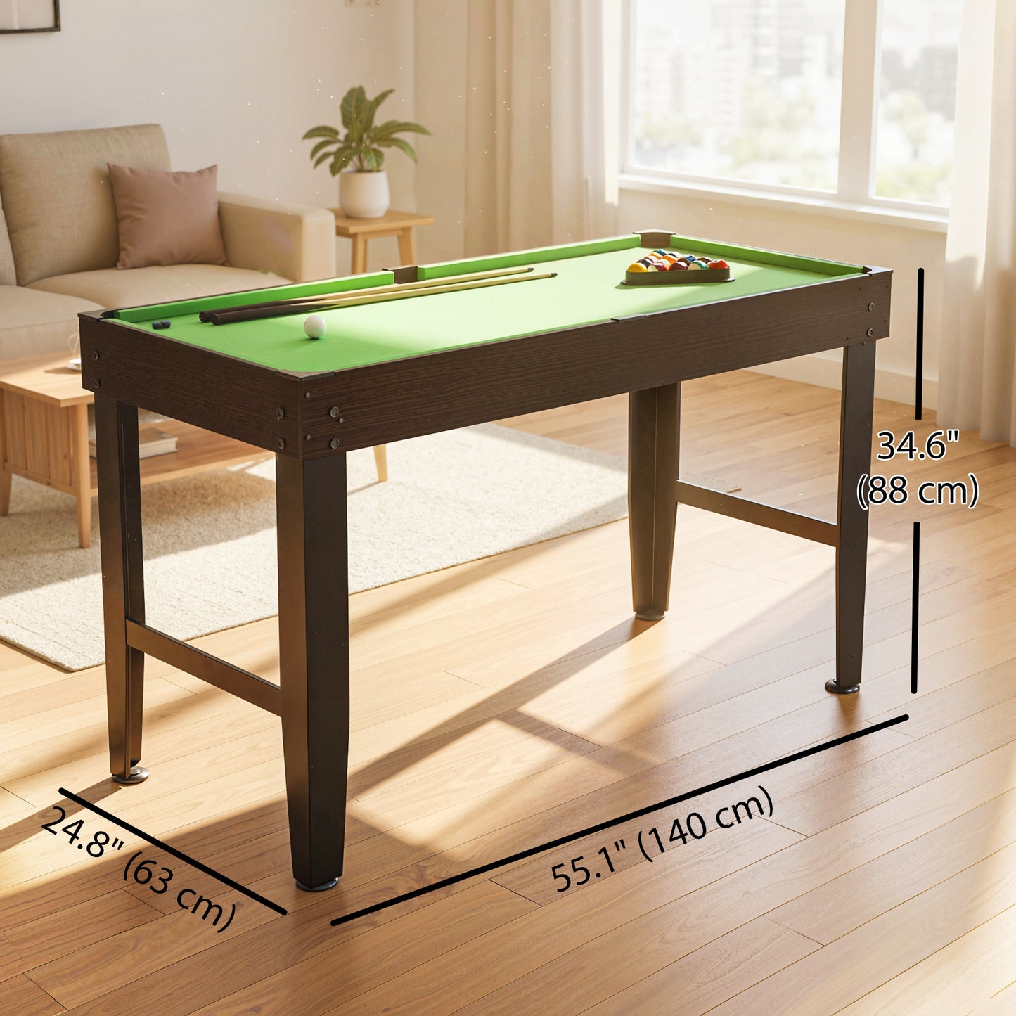 Soozier 55" Mini Pool Table, Pool Game Billiard Table Set with 2 Cues, 16 Balls, 2 Chalks, Triangle, Brush, Green