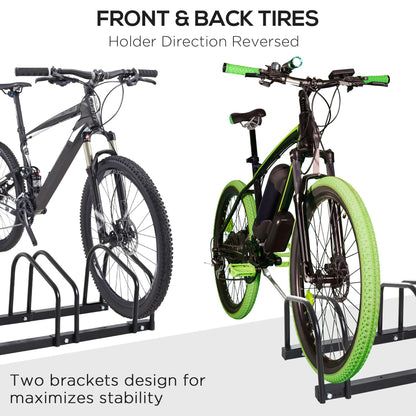 3-Bike Bicycle Floor Parking Rack Cycling Storage Stand Ground Mount Garage Organizer for Indoor and Outdoor Use Black