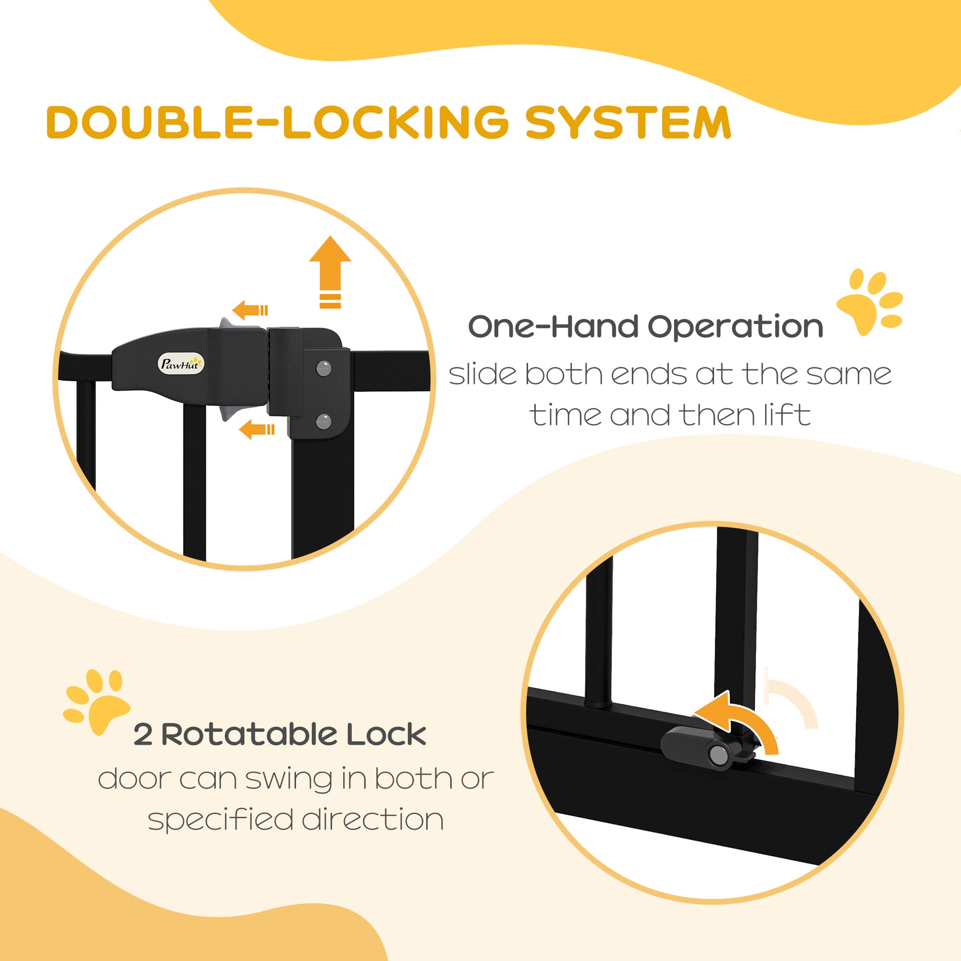 Extra Tall Dog Gate with Door, Pressure Fit, Auto Close, Double Locking for Doorways Hallways Stairs, 29"-39", Black