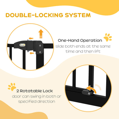 Extra Tall Dog Gate with Door, Pressure Fit, Auto Close, Double Locking for Doorways Hallways Stairs, 29"-39", Black