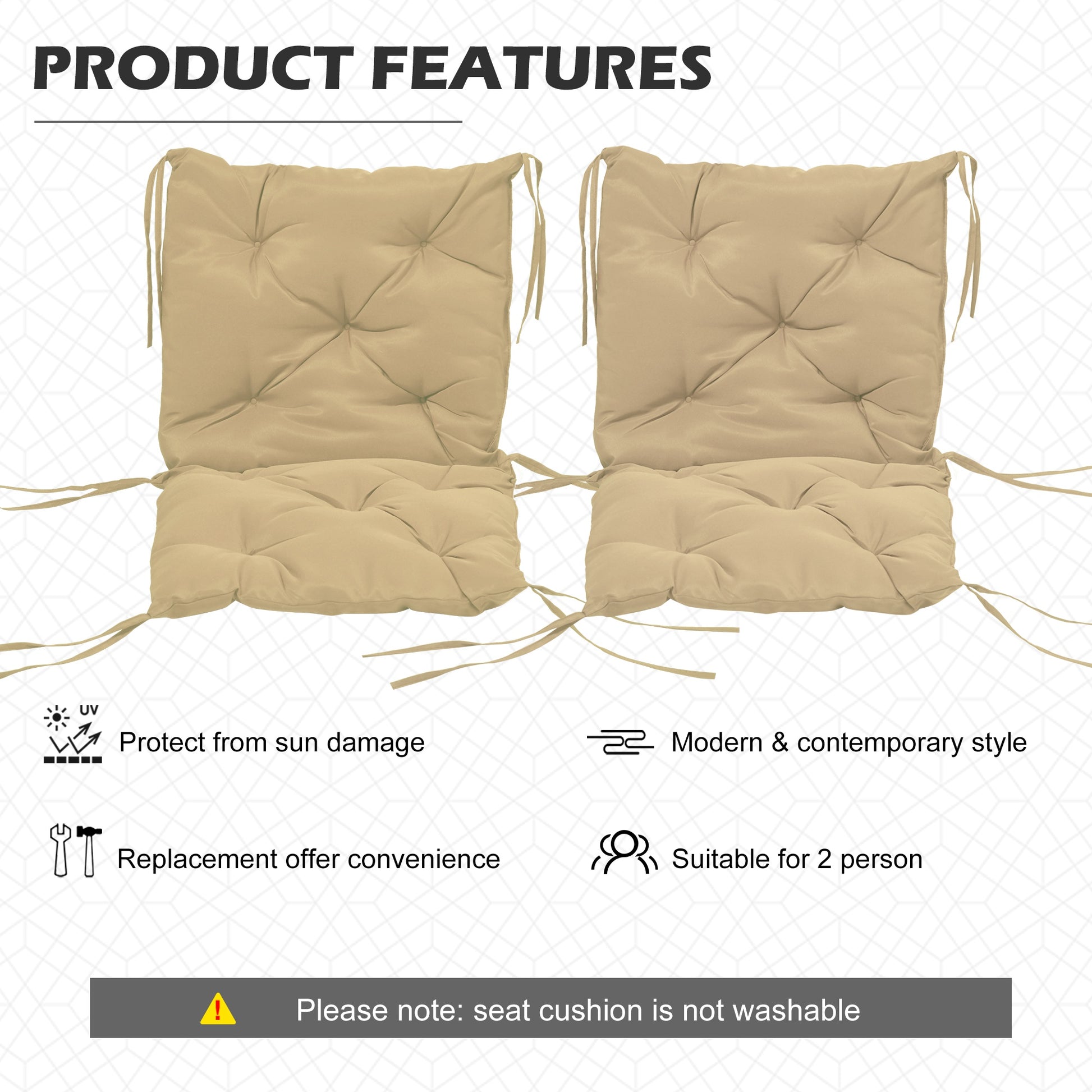 Set of 2 Garden Chair Cushions Seat Pad with Backrest for Sunbeds, Rocking Chairs, Loungers, Outdoor & Indoor Use