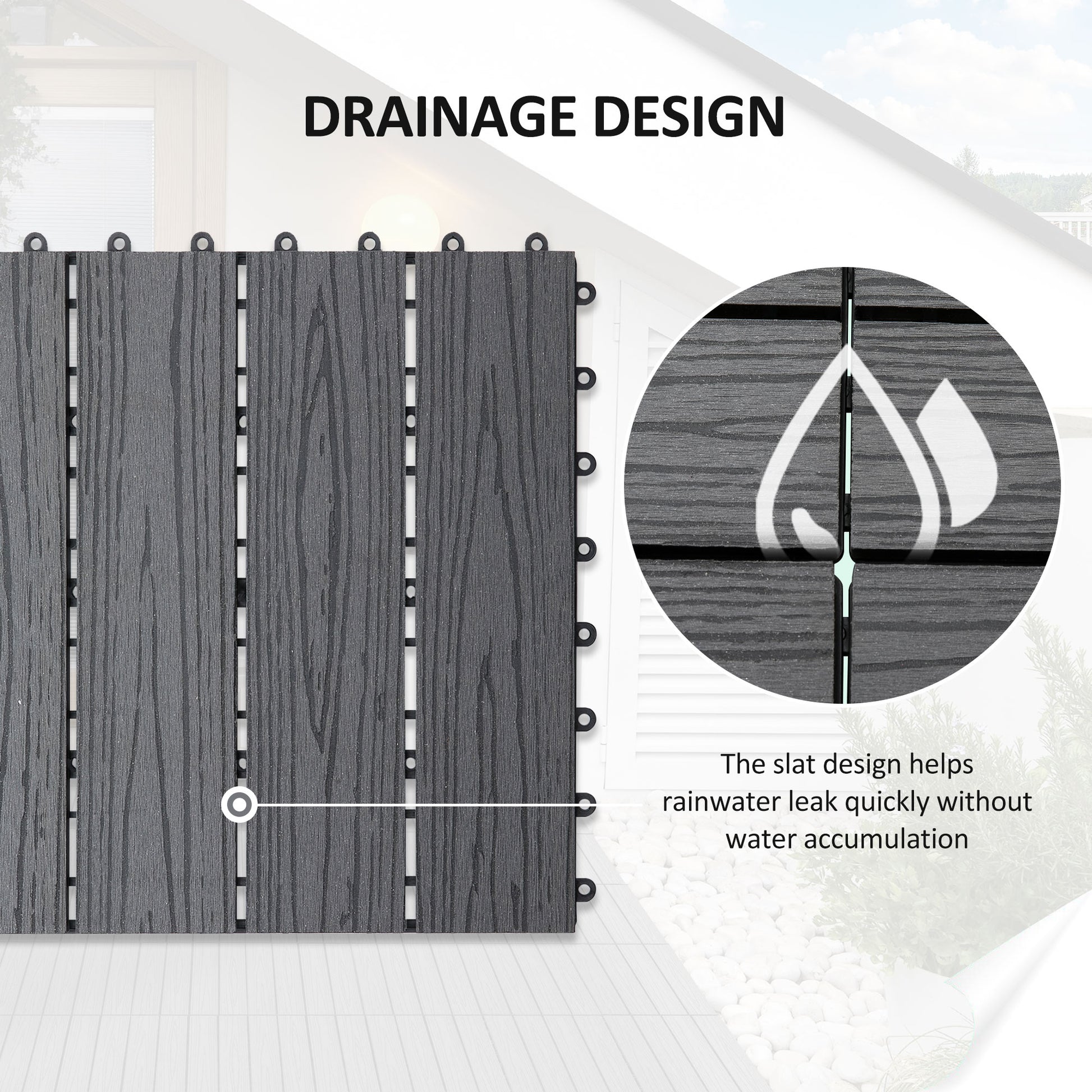 WPC Interlocking Deck Tiles, 11 Pack 12" x 12" Outdoor Tiles, Tools Free Assembly, Waterproof and Non-slip Patio Flooring, Grey
