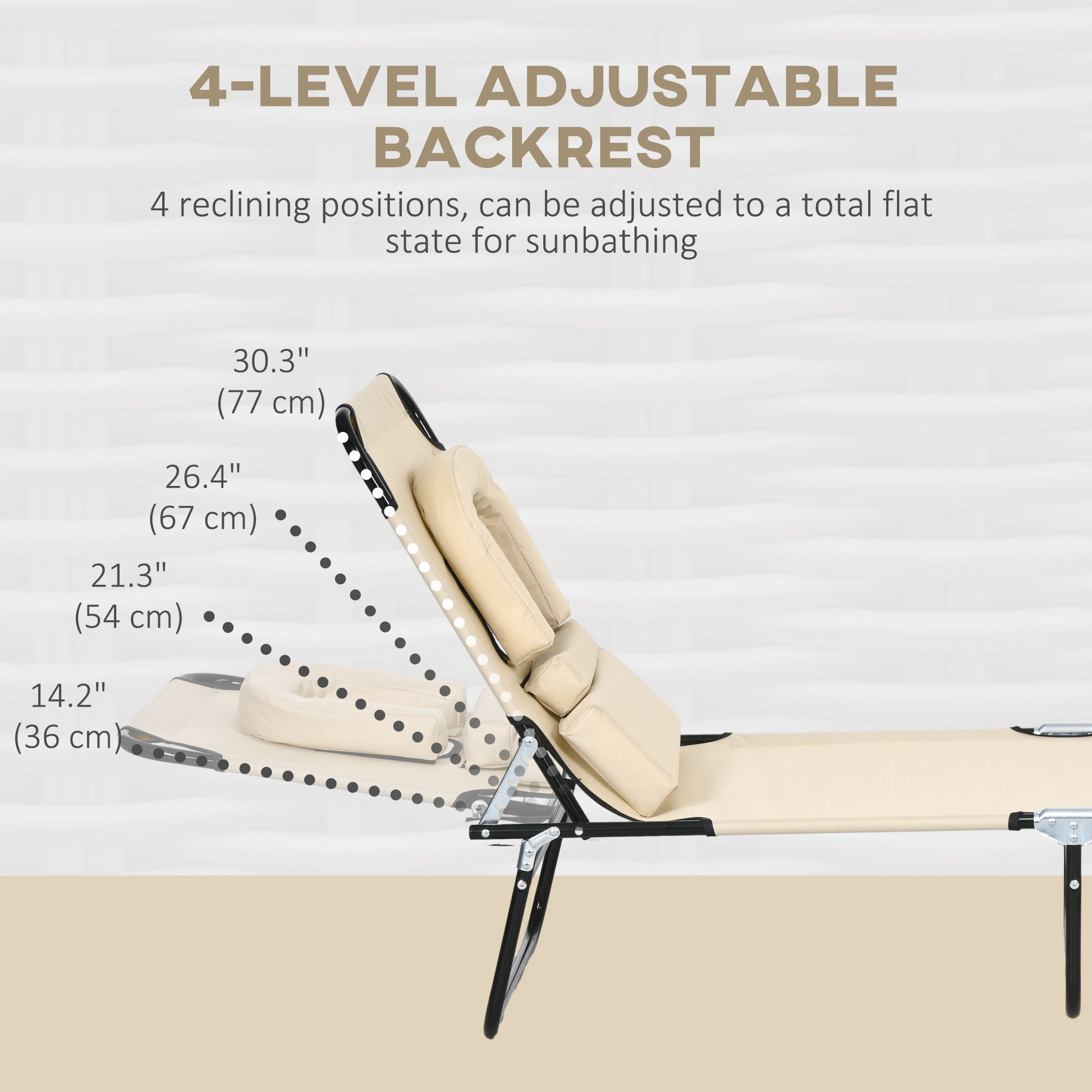 Folding Lounge Chair Set of 2, Reclining Beach Tanning Chair with Face Hole, Pillow, 4-Position Adjustable Flat Sun Lounger, Steel Frame for Outdoor Patio Pool, Beige
