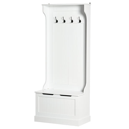 4-In-1 Hall Tree with Coat Rack, Top Shelf, Shoe Storage and Bench Seat, Entryway Bench with 4 Hooks