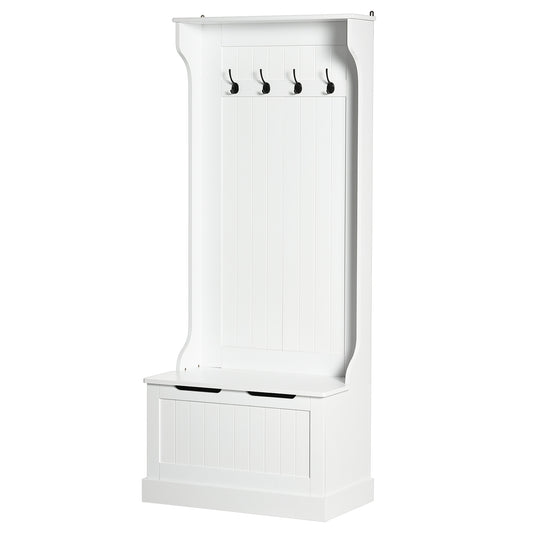 4-In-1 Hall Tree with Coat Rack, Top Shelf, Shoe Storage and Bench Seat, Entryway Bench with 4 Hooks