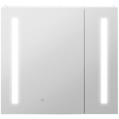 LED Medicine Cabinet with Mirror and Lights, 27.5" x 25.5" Lighted Bathroom Wall Cabinet, Bathroom Mirror Cabinet with Adjustable Shelf, USB Charge, White