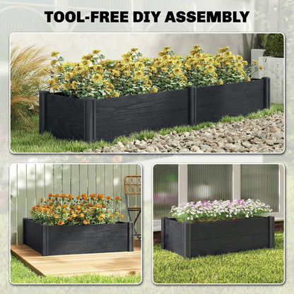 Vinyl Raised Garden Bed Kit, 6.5 x 2 x 1ft Elevated Garden Box with Divider and Open Bottom, Grey Wood Effect