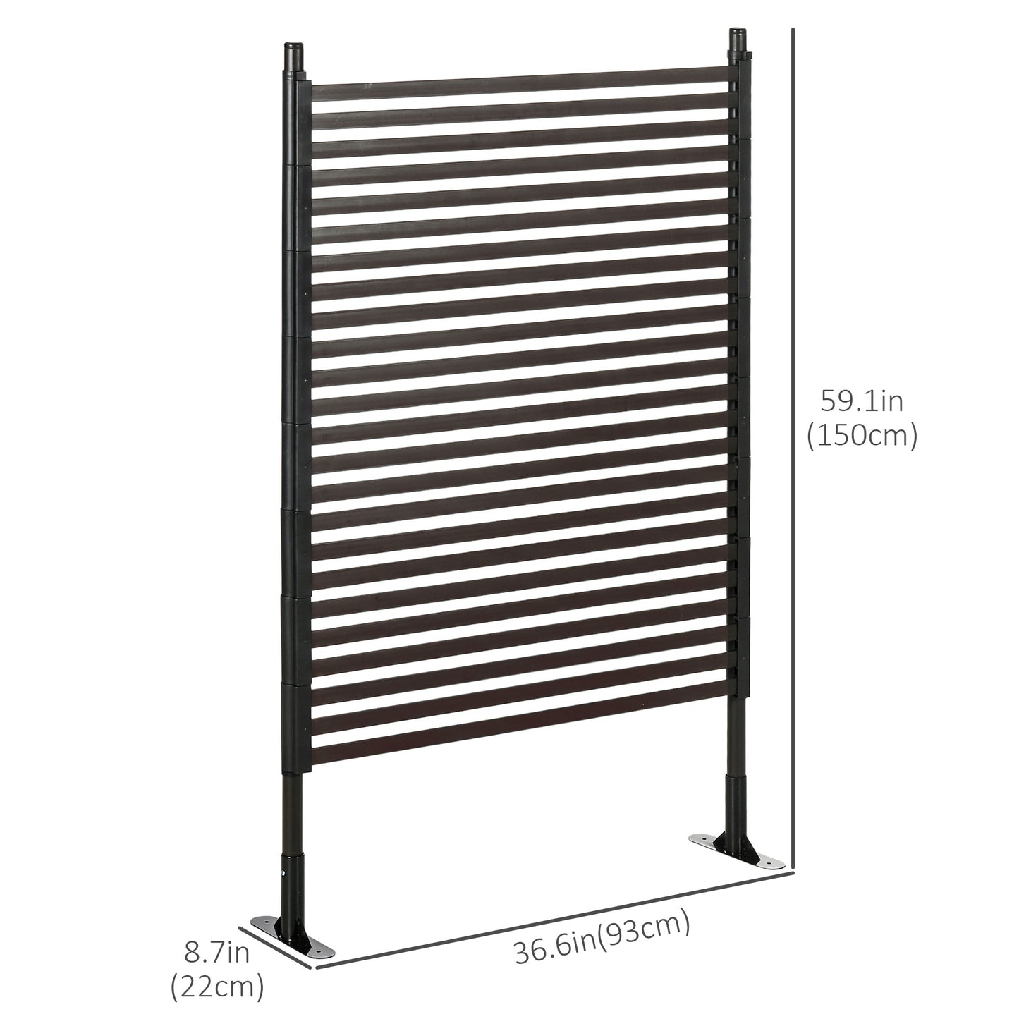 Picket Metal Garden Fence for Hard & Soft Ground, 5 ft(H) Standing Outdoor Fencing with Feet, Animal Barrier Flower Bed Landscape Edging, Brown
