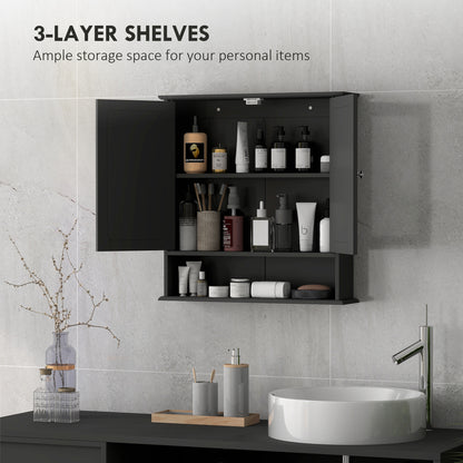 Medicine Cabinet, Wall-Mounted Bathroom Mirror Cabinet with Double Doors, Open Shelf, and Adjustable Shelf, Modern Bathroom Wall Cabinet, Black