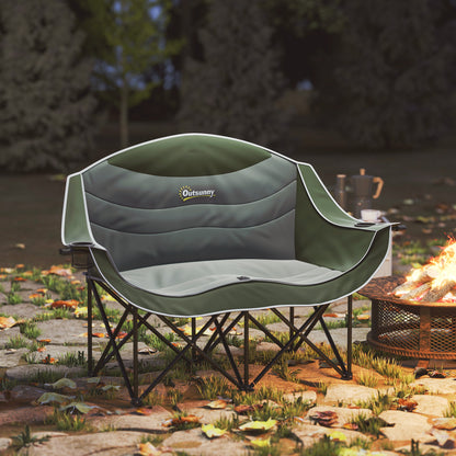 Portable Camp Chair, Double Camping Chair with Cup Holders and Carry Bag, Support 551 lbs, Dark Green