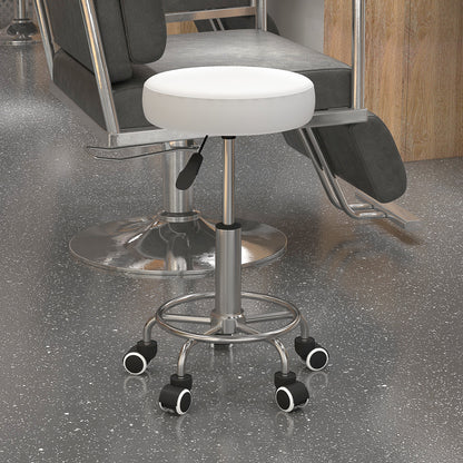 Salon Stool with Adjustable Height, PU Leather Barber Rolling Massage Tattoo Chair for Bar Beauty SPA, White