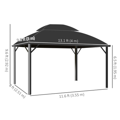 13' x 10' Patio Gazebo, Double Roof Outdoor Gazebo Canopy Shelter with Curtains and Aluminium Frame for Garden, Black
