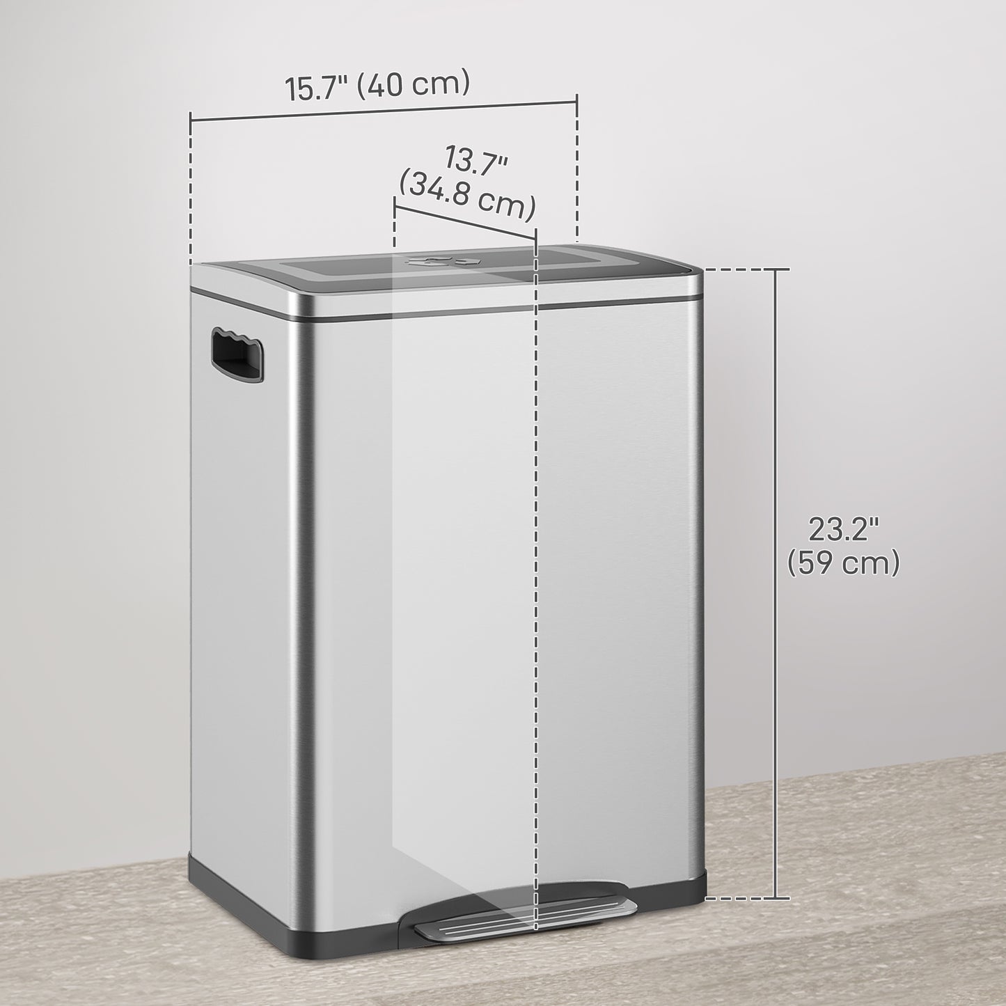 2 x 20 Liter Garbage Bin, Stainless Steel Garbage Can with Soft-Close Lid and Removable Inner Buckets, Silver