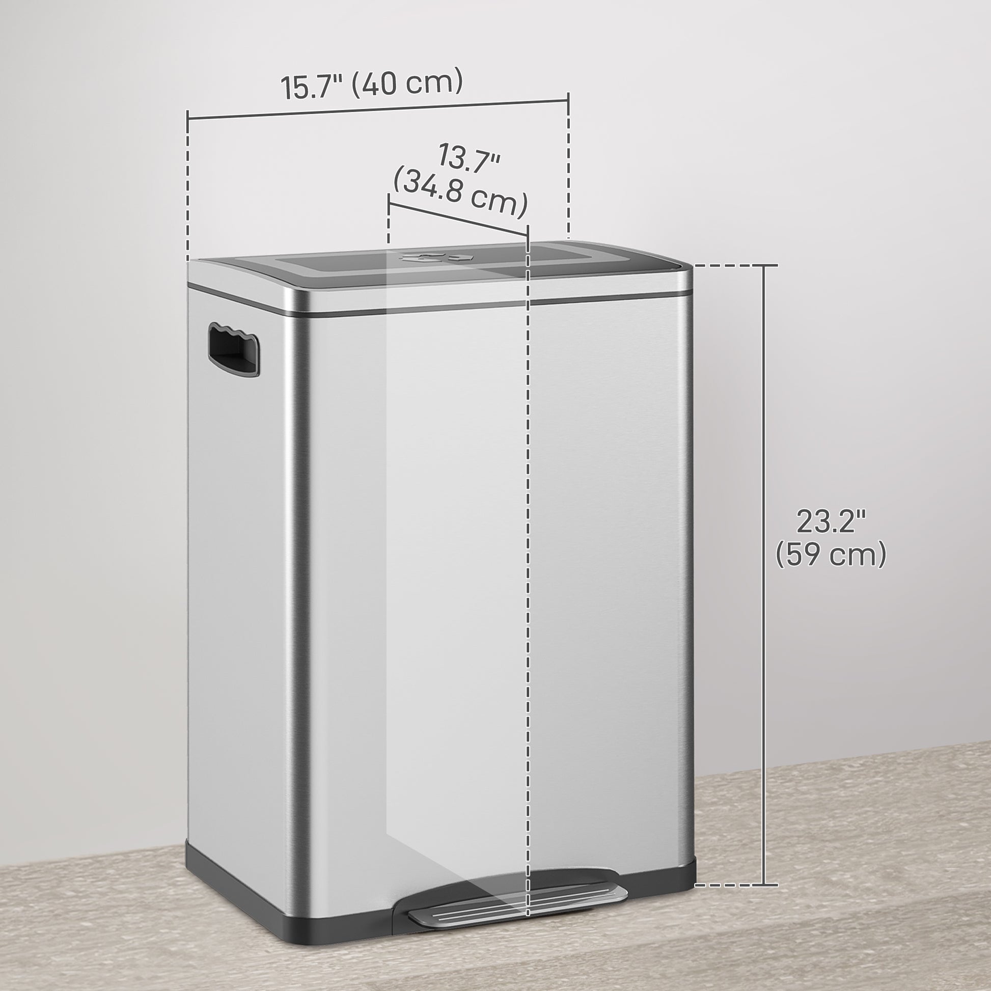 2 x 20 Liter Garbage Bin, Stainless Steel Garbage Can with Soft-Close Lid and Removable Inner Buckets, Silver