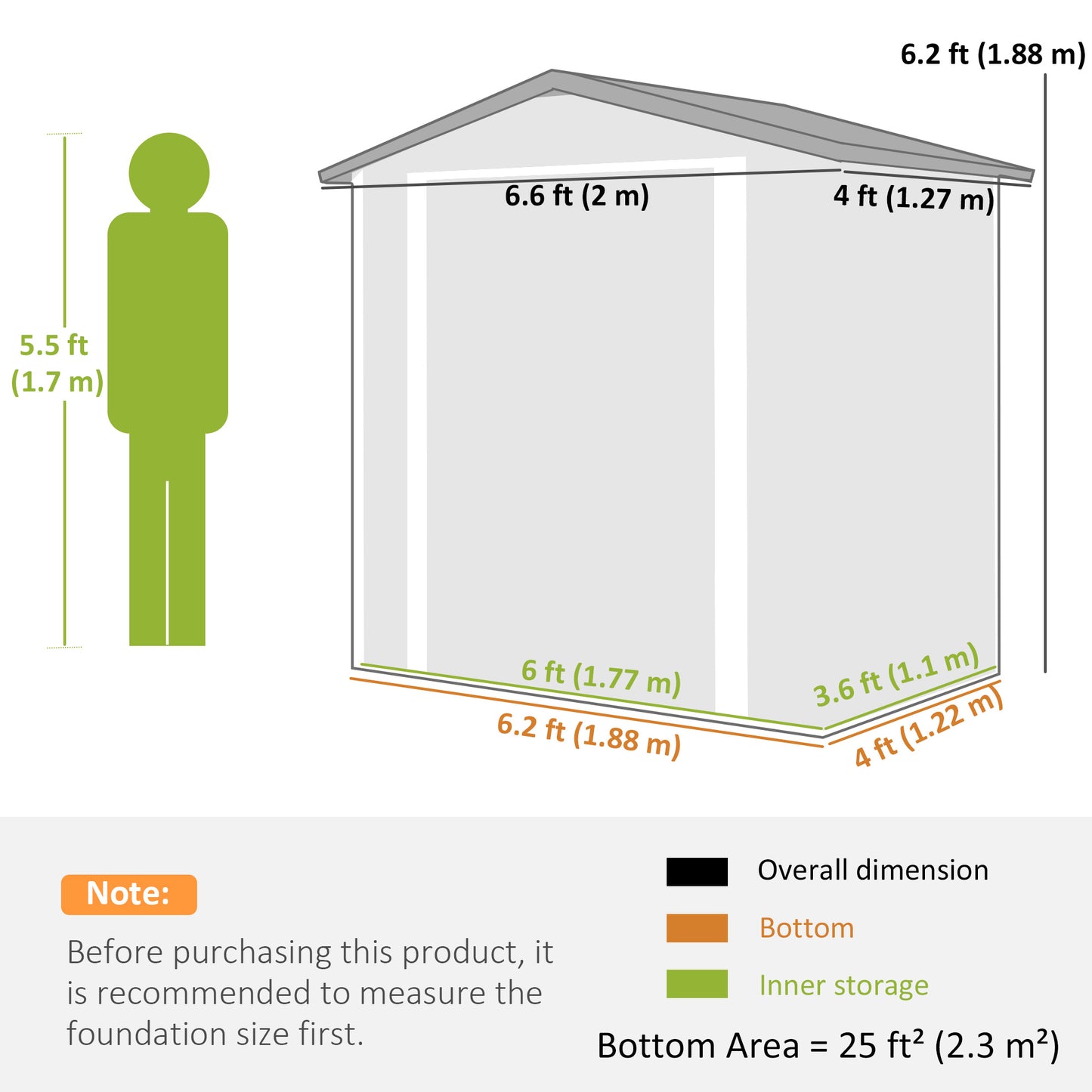 6.5' x 4' Outdoor Storage Shed, Metal Garden Shed with Lockable Double Doors, 4 Vents, Light Green
