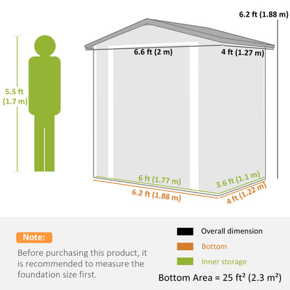 6.5' x 4' Outdoor Storage Shed, Metal Garden Shed with Lockable Double Doors, 4 Vents, Light Green