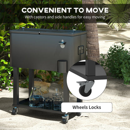 60 Quart Rolling Outdoor Cooler, Portable Rolling Patio Cooler Cart with Locking Wheels, Storage Shelf, Black
