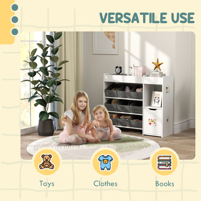 Qaba Toy Storage Organizer with 9 Non-Woven Fabric Boxes, Storage Cabinet & Shelves, for Kids Room, Nursery, Playroom, White