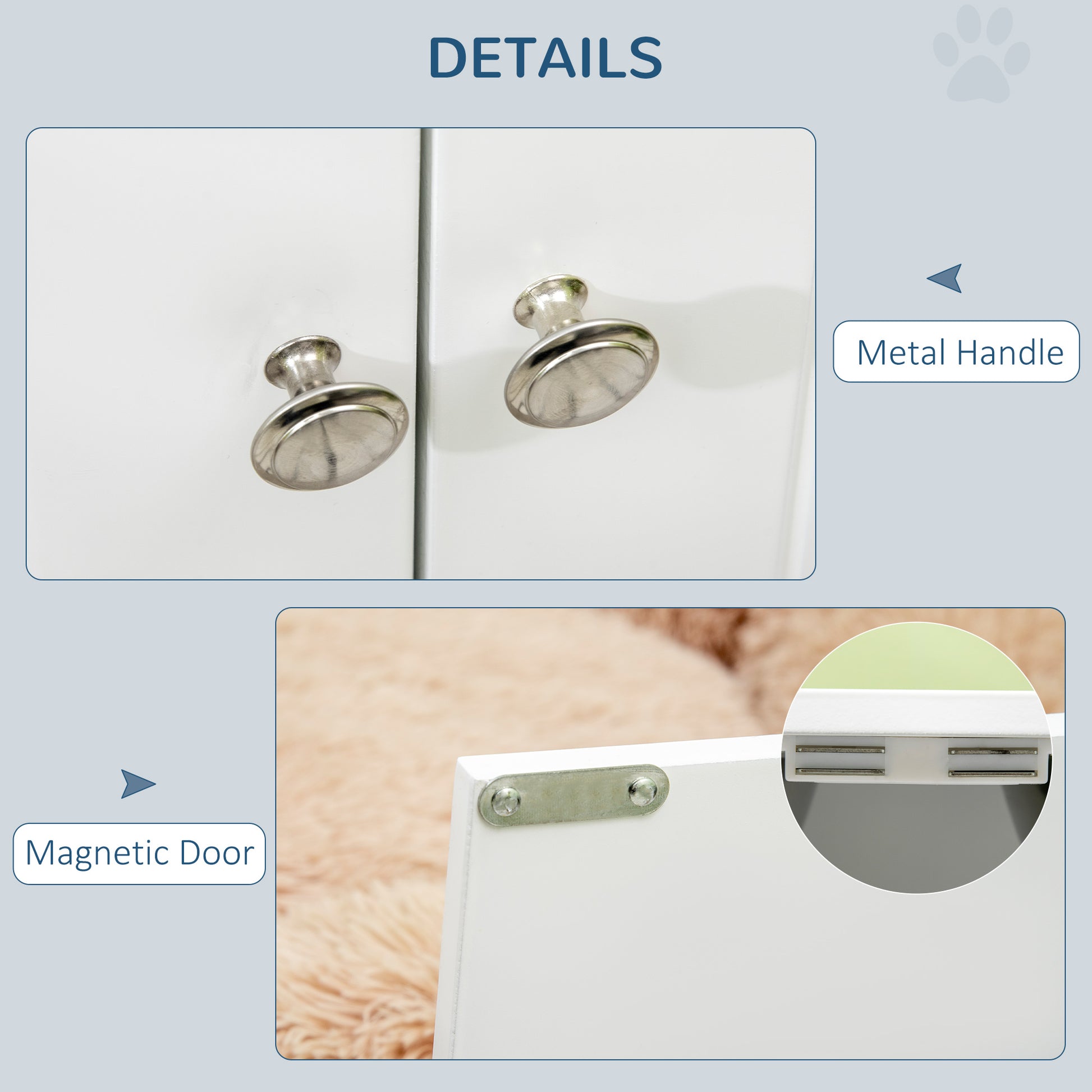 Elevated Dog Bowls for Large Dogs Pet Feeding Station with Stand, Storage, 2 Stainless Steel Food and Water Bowls, White, 23.6" x 11.8" x 14"