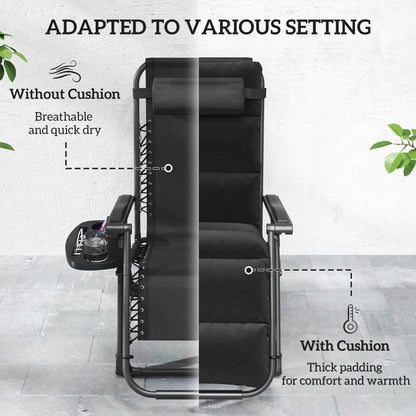 2pcs Reclining Zero Gravity Chair with Adjustable Backrest, Folding Garden Sun Lounger with Removable Cushion, Grey