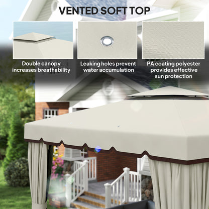10' x 10' Outdoor Patio Gazebo, Double Soft-top Garden Shelter Tent with Curtains & Mesh Screen Drapes, Cream White