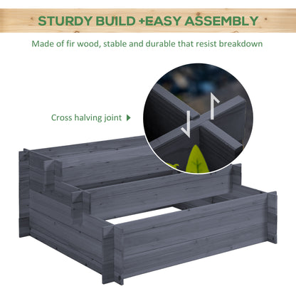 3-Tier Wood Raised Garden Bed, Elevated Planting Box, Outdoor Vegetable Flower Container, Herb Garden Indoor Kit, Gray