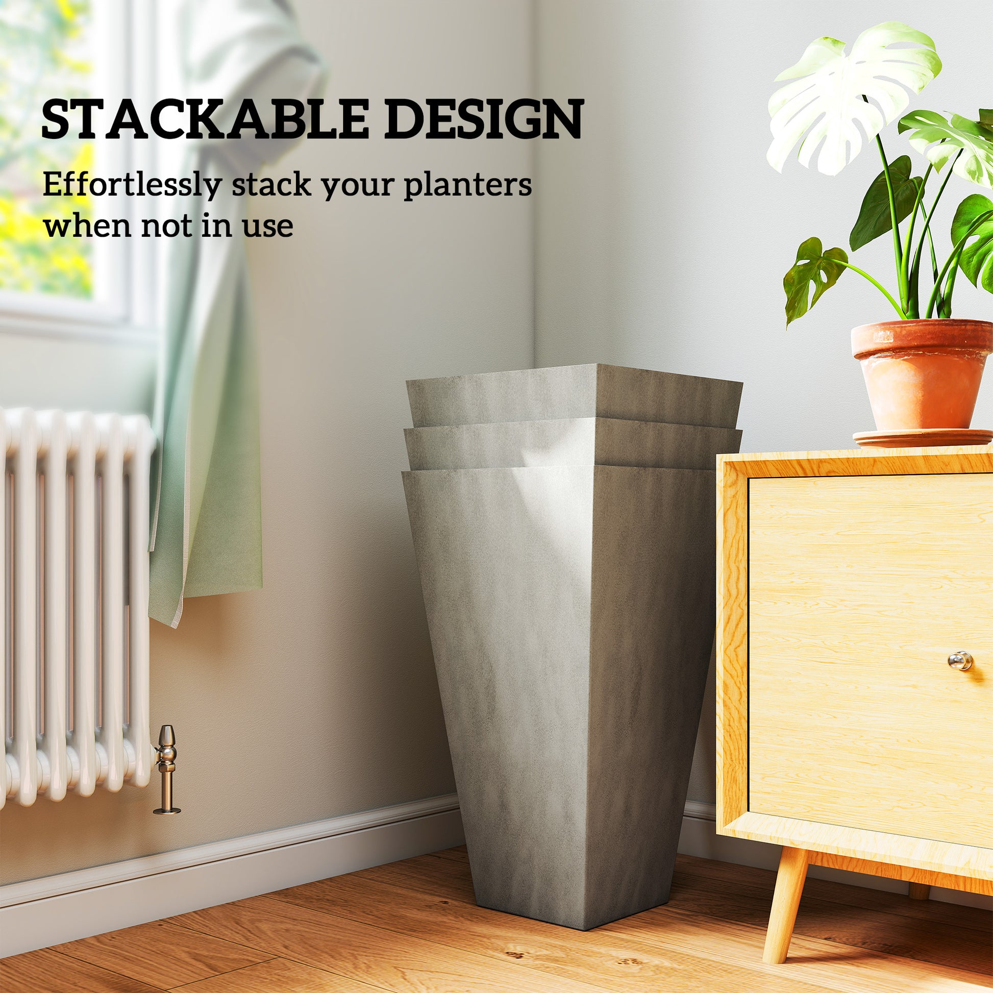 28" Tall Garden Plastic Planters, Outdoor and Indoor Flower Pots, Set of 3 for Entryway, Patio, Yard, Mixed Grey
