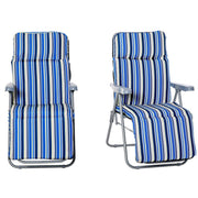 Set of 2 Garden Sun Lounger, Outdoor Reclining Seat Cushioned Seat, Foldable Adjustable Recliner, Grey and Blue
