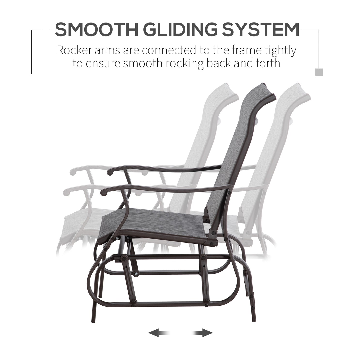 Outdoor Glider Chair, Patio Glider with Steel Frame and Mesh Fabric, Outdoor Patio Chair for Backyard, Garden and Porch, Grey